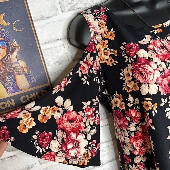 Star Vixen Open Shoulder Floral Top Shirt Boho Hippie Loose Oversized Medium - Picture 2 of 5
